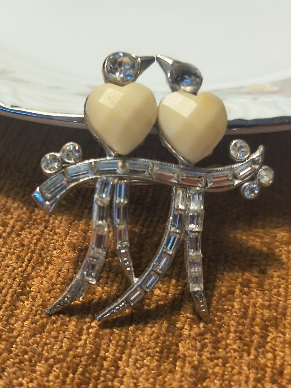 Vintage Signed Albion Rhinestone Figural Couple Heart Heads - Love Is Beautiful!